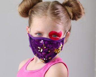 Sequin Face Mask - Pocket Filter Face Mask - Dust Face Mask - Glam Face Mask - Purple and Gold Sequin Mask