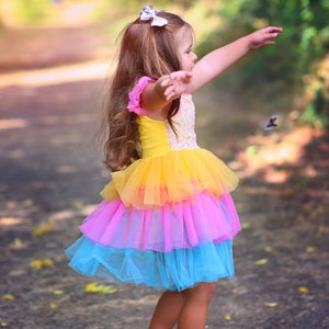 Rainbow Sparkling Sequin Top Tulle Girl Dress Flower Girl Birthday Outfit, Princess Chiffon Party Dress, Perfect Gift for Special Occasions image 5