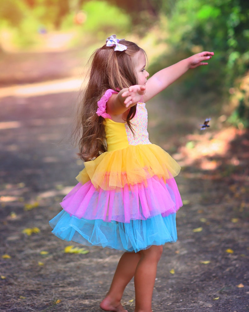 Rainbow Sparkling Sequin Top Tulle Girl Dress Flower Girl Birthday Outfit, Princess Chiffon Party Dress, Perfect Gift for Special Occasions image 5