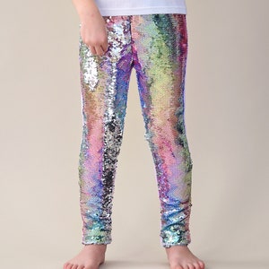 Pastel Rainbow Reversible Pants - Rainbow Flip Leggings - Pastel Rainbow and Silver Magic Pants - Mermaid Pants - Unicorn Pants