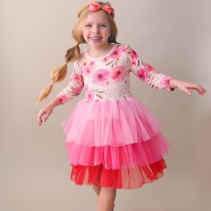 Flowered Girls Tutu Dress• Layered Tulle Princess Outfit for Toddlers Size 2-6, cute Birthday Princess Dress Up Flower Girl Gift for her