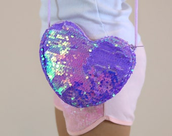 Lavender Heart Sequin Purse - Purple Flip Sequin Heart Bag - Girls Heart Purse - Lavender Heart Bag