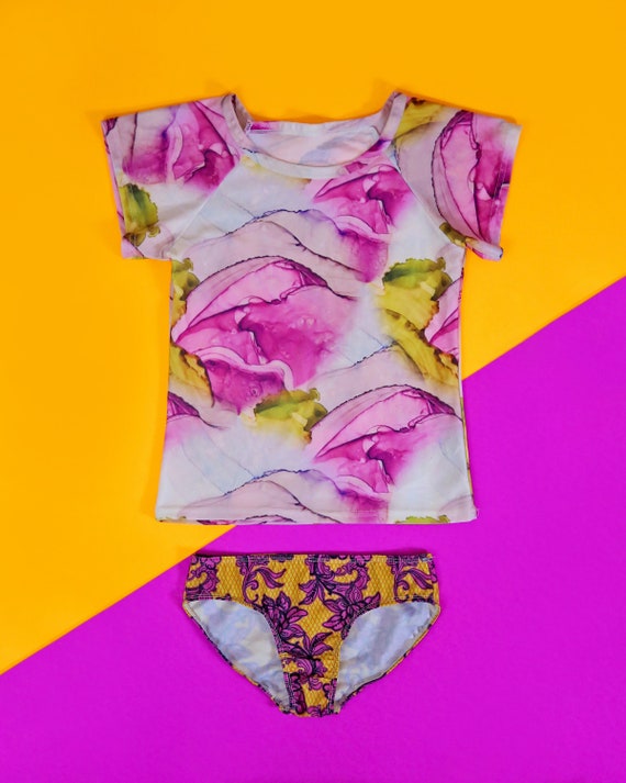 Pink and shop yellow bathing suit