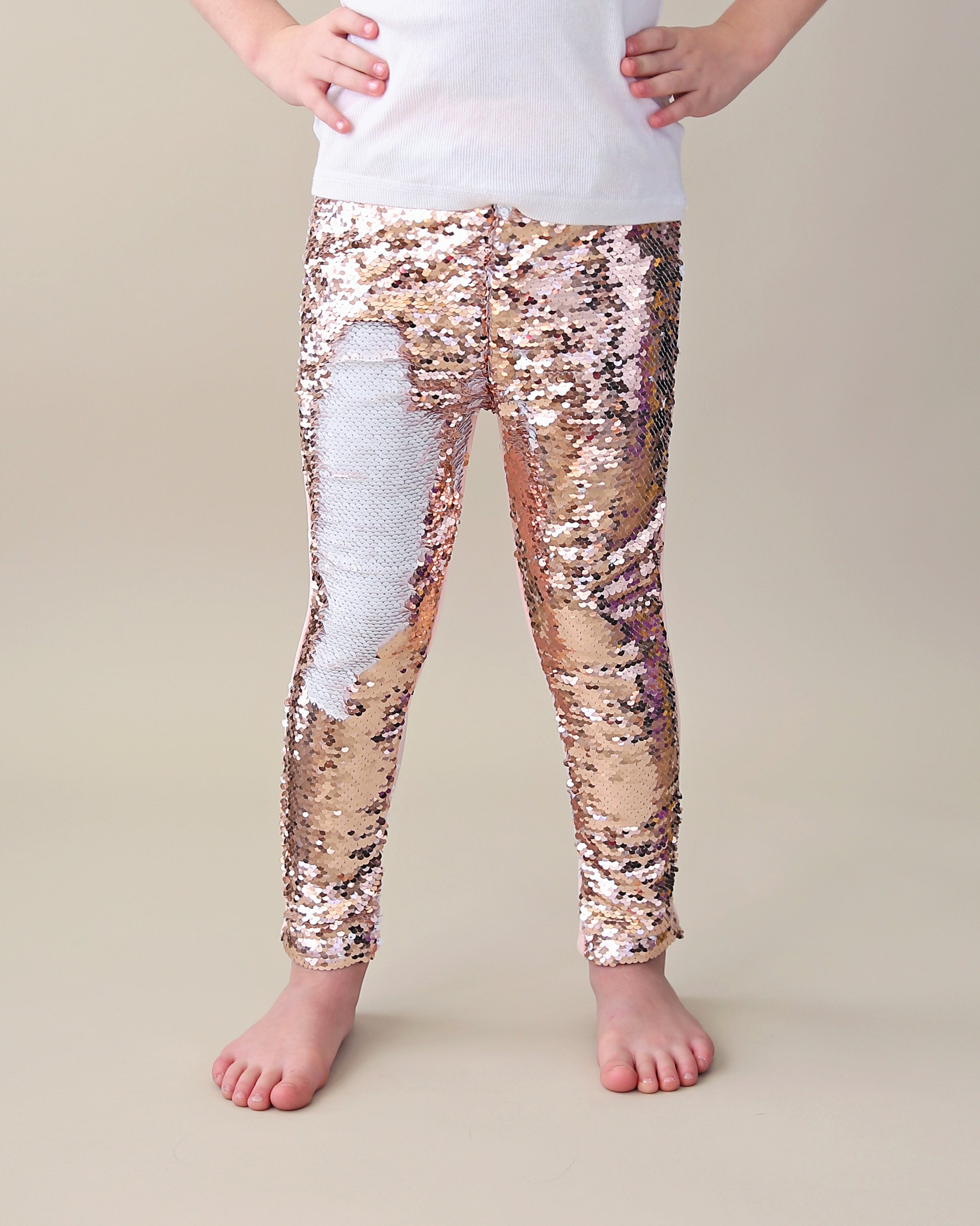 Rose Gold and White Reversible Sequined Pants Flip Sequin - Etsy UK