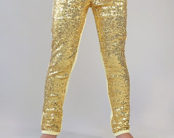 Gold Sequin Pants -Gold Leggings, Gold Sequin Leggings, gold dance pants, gift for girl, gold costume, gold glitter pants, leggings, pants