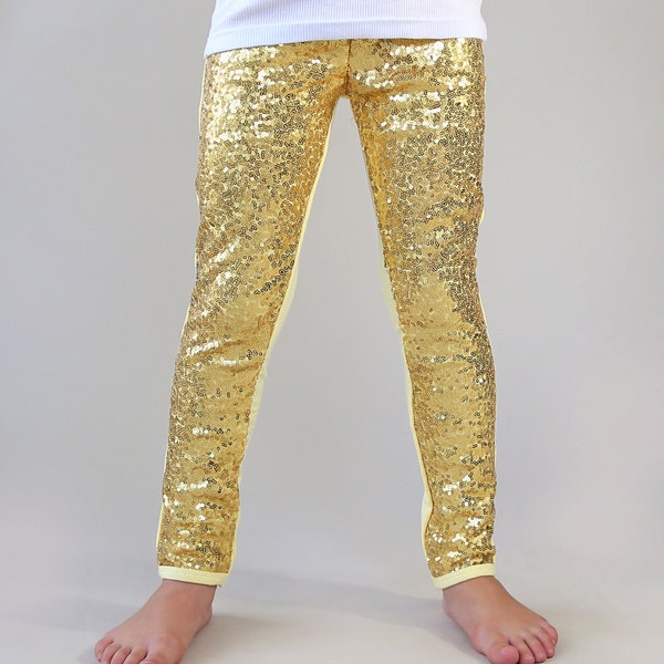 Pantalon à sequins dorés - Leggings dorés, leggings à sequins dorés, pantalon de danse doré, cadeau pour fille, costume doré, pantalon à paillettes dorées, leggings, pantalon