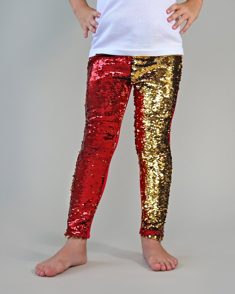 Red and Gold Reversible Sequined Pants Flip Sequin Pants Etsy