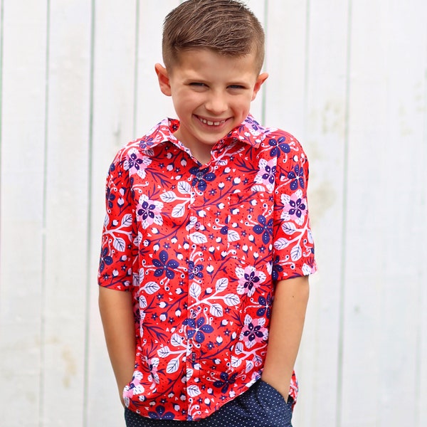 Boys Red and Blue Floral Button up Shirt - Boys Button Shirt - Boys Dress Shirt