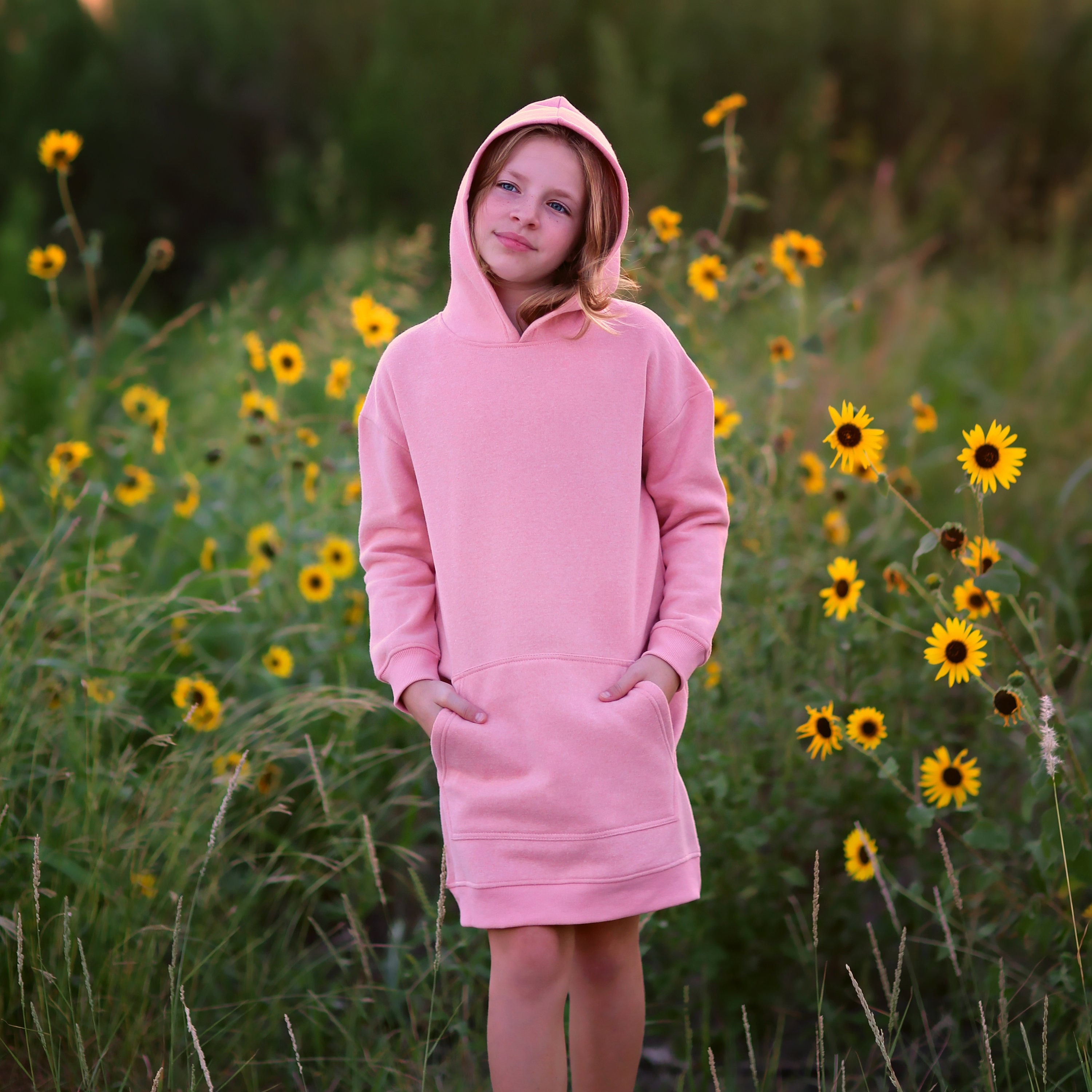 Girl's Casual Trendy Solid Hooded Sweatshirt Dress - Temu