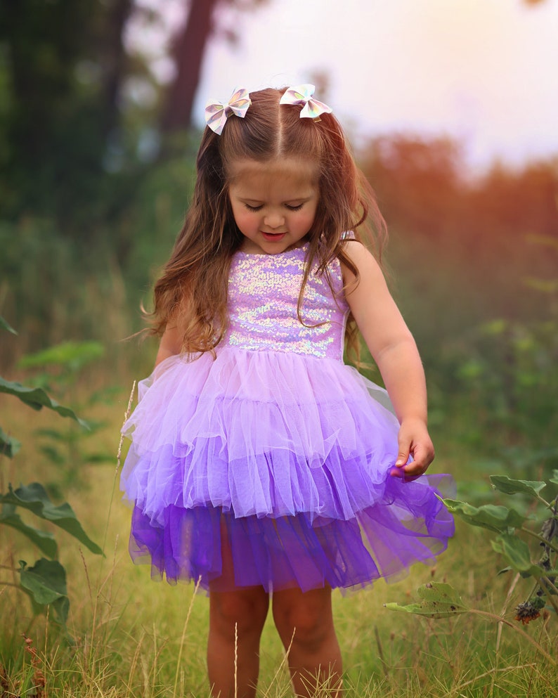 Purple Sparkling Sequin Top Tulle Girl Dress Flower Girl Birthday Outfit, Princess Chiffon Party Dress, Perfect Gift for Special Occasions image 3