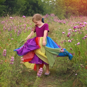 Rainbow Floor Length Chiffon Bohemian Junior Twirl Maxi Dress Wedding, Flower Girl, Boho Beach, Comfortable, Photoshoot, Birthday, Party image 1