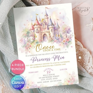 Invitación para el primer cumpleaños de una princesa, invitación para el primer cumpleaños de una princesa, fiesta de una princesa real, invitación de una princesa rosa, invitación para la fiesta de Érase una vez