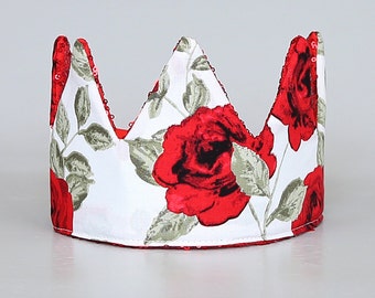 Red Roses Dress Up Crown - Sequin Crown - Birthday Crown - Red Sequin Crown - Fits all