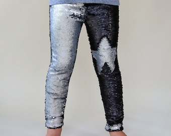 Black and Silver Reversible Sequined Pants - Flip Sequin Pants - Black and Silver Sequined Pants - Magic Sequin Pants