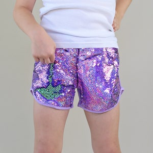 purple sequin shorts