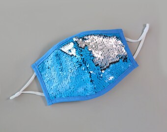 Sequin Face Mask - Pocket Filter Face Mask - Dust Face Mask - Glam Face Mask -Electric Blue Sequin Mask