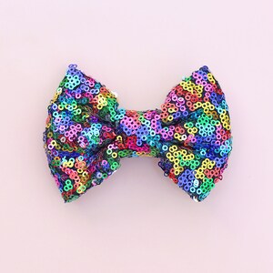 Rainbow Bow Clip - Sequin Bow Clip -  Rainbow Sequins
