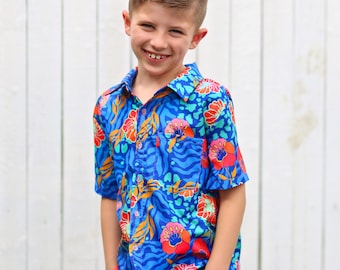 Boys Hawaiian Style Floral Button up Shirt - Boys Button Shirt - Boys Dress Shirt