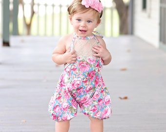 Teal Floral Baby Toddler Romper- Baby Gift, Toddler Romper, Baby Gift, Toddler Gift, Toddler Outfit, Baby Outfit, Girl Birthday Gift, Baby