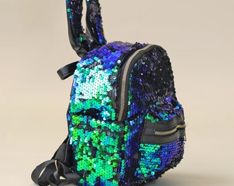 Green and Blue Bunny Backpack - Bunny Backpack - Bunny Bag - Reversible Sequin Backpack - Sequin Backpack - Sequin Bag