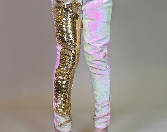 Gold and White Reversible Sequined Pants - Flip Sequin Pants - Gold and White Sequined Pants - Magic Sequin Pants