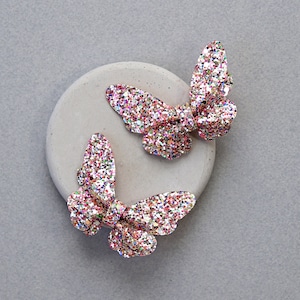 Girls Glitter Butterfly Clip Set -Sequin Bow Clip, Butterfly Hair clips, clip set, pigtail hair clips, Girls gift, butterfly bows, butterfly