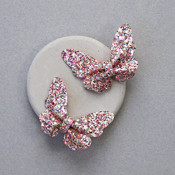 Girls Glitter Butterfly Clip Set -Sequin Bow Clip, Butterfly Hair clips, clip set, pigtail hair clips, Girls gift, butterfly bows, butterfly