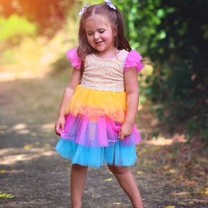 Rainbow Sparkling Sequin Top Tulle Girl Dress Flower Girl Birthday Outfit, Princess Chiffon Party Dress, Perfect Gift for Special Occasions image 3