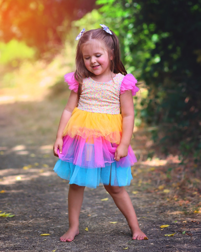 Rainbow Sparkling Sequin Top Tulle Girl Dress Flower Girl Birthday Outfit, Princess Chiffon Party Dress, Perfect Gift for Special Occasions image 3