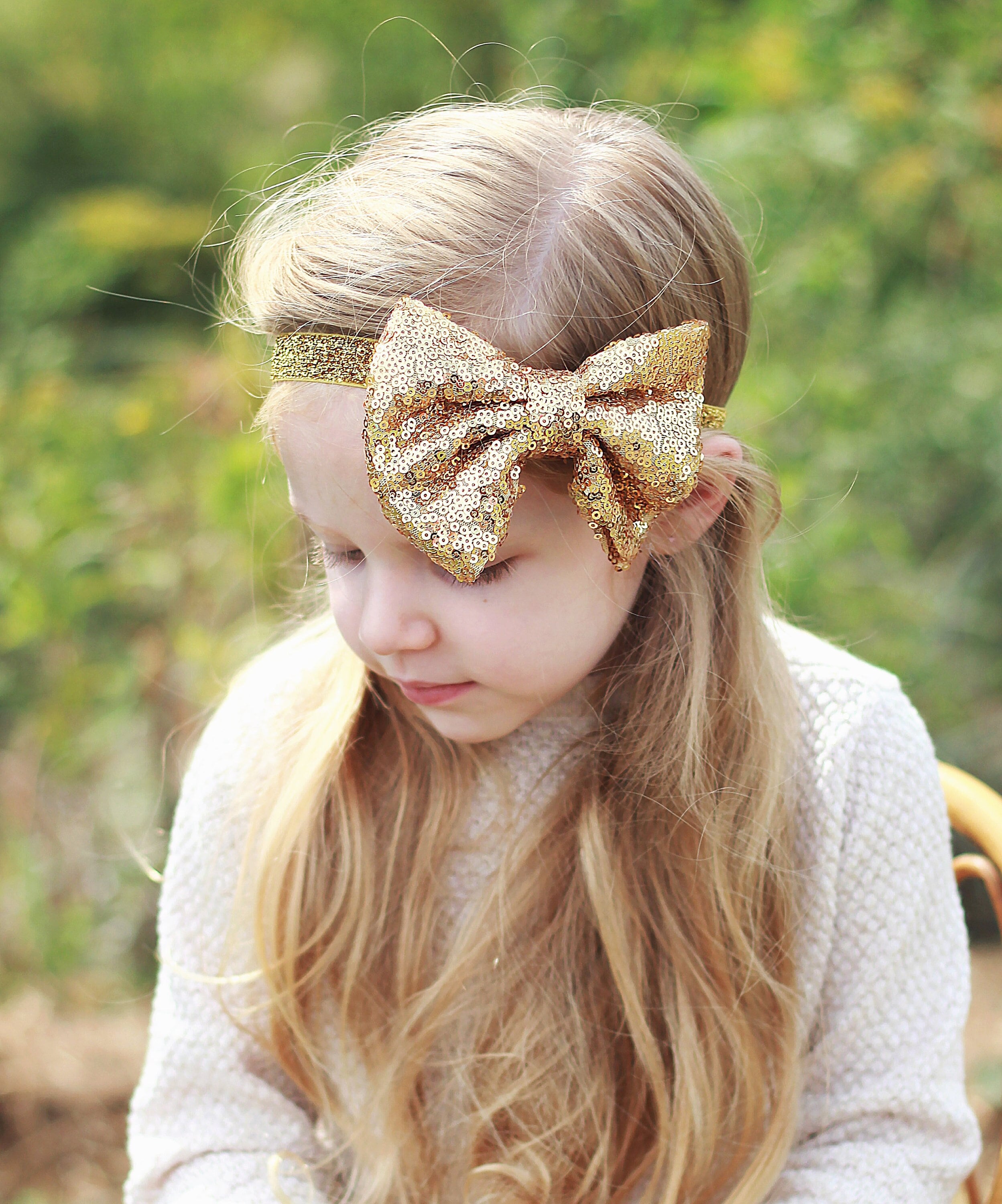 Gold Bow Sequin Headband - Sequin Bow Headband- Gold Sequin  display picture 2