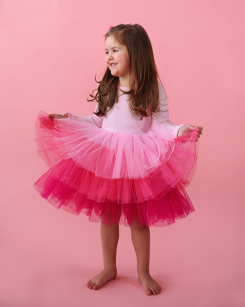 Robe de demoiselle d'honneur en tulle rose tenues d'anniversaire de princesse, robe de soirée duveteuse pour des occasions spéciales, cadeau pour fille, bouquetière digne des tours image 1