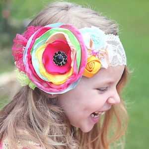 Rainbow Flower Headband - Flower Headband - Flower Crown - Flower Headpiece - Boho Flower Headband - Boho Flower Crown