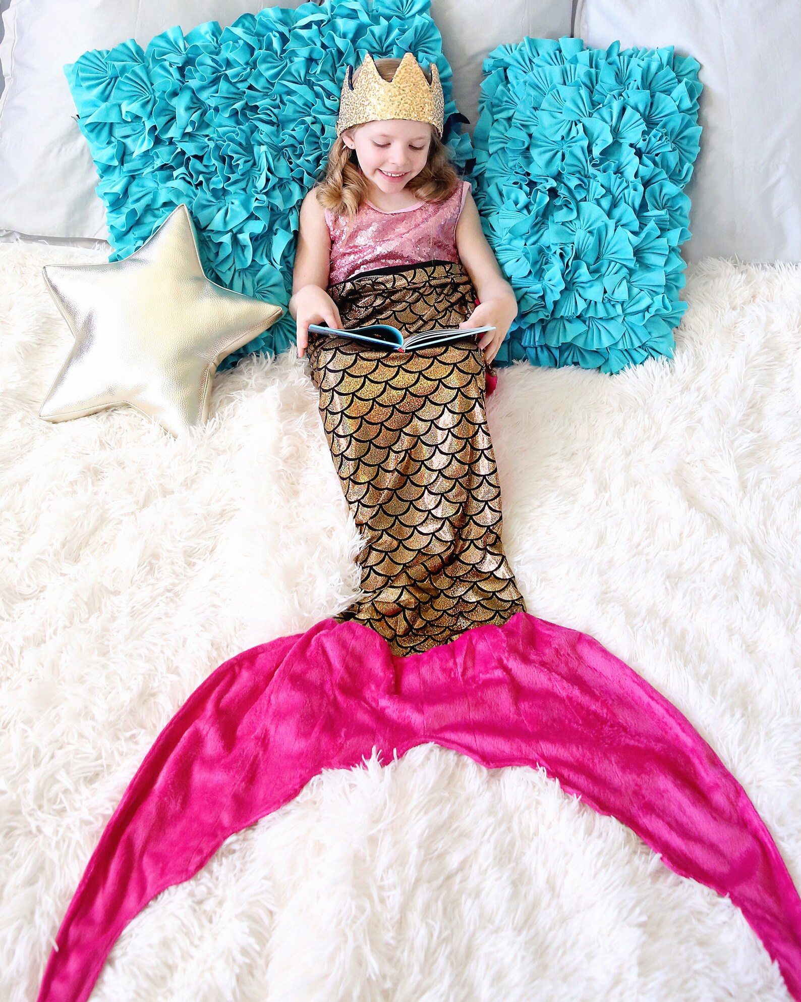 Gold and Hot Pink Mermaid Tail Blanket Mermaid Blanket Etsy