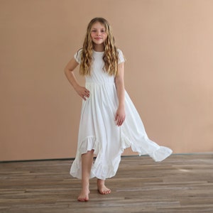 White Boho Ruffle Maxi Dress- Long Ruffle Dress, High-low Hem Ruffle Dress, Full Skirt Dress White Dress, White Maxi Dress, White Dress