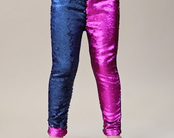 Hot Pink and Navy Reversible Sequined Pants - Flip Sequin Pants - Navy and Pink Flip Sequined Pants