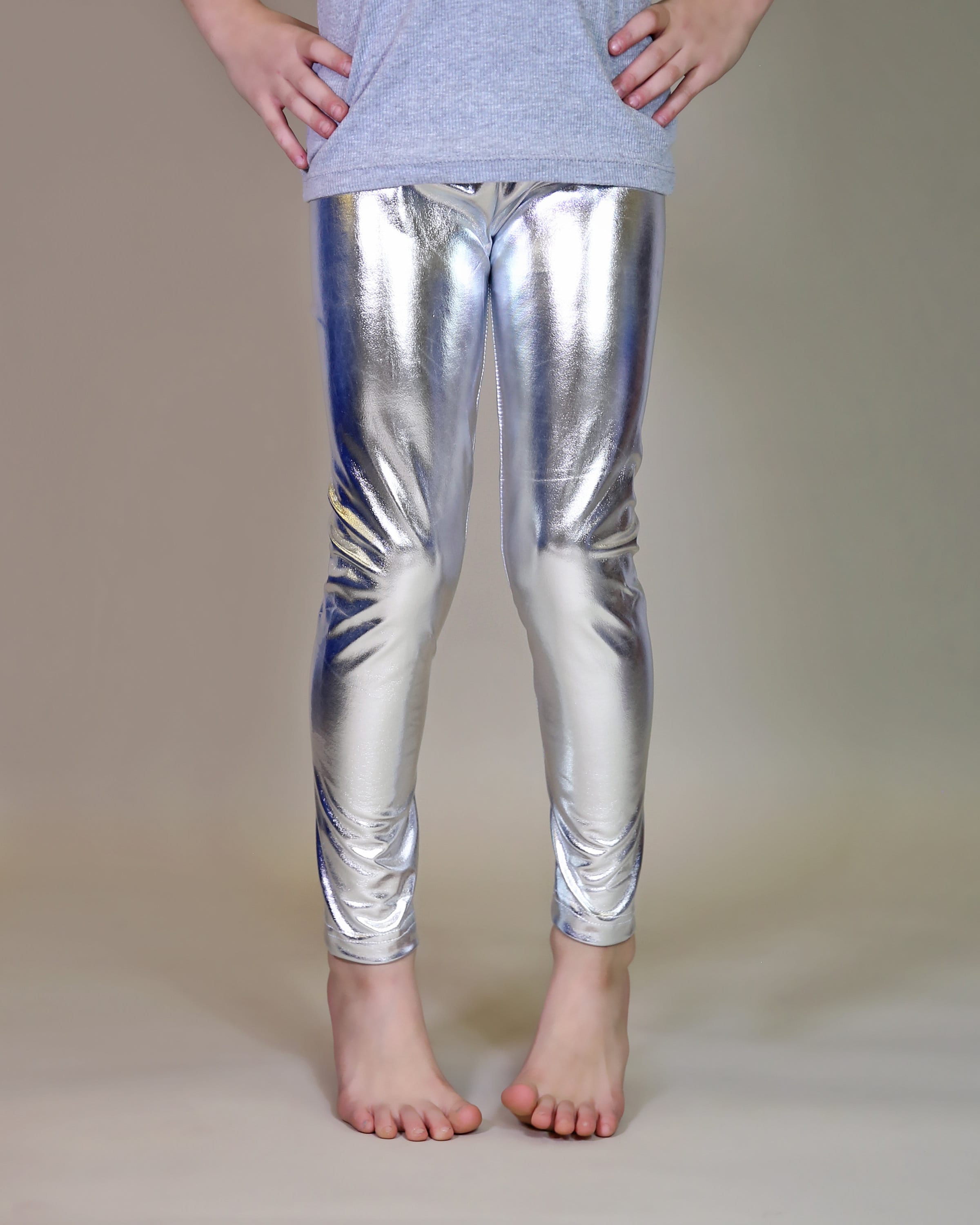 Girls Silver Metallic Leggings- silver leggings, silver pants, silver metal  pants, silver metallic pants, Christmas pants, silver dance pant
