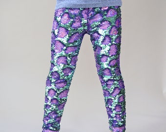 Mint and Lavender Reversible Sequined Pants - Flip Sequin Pants - Aqua and Purple Flip Sequined Pants