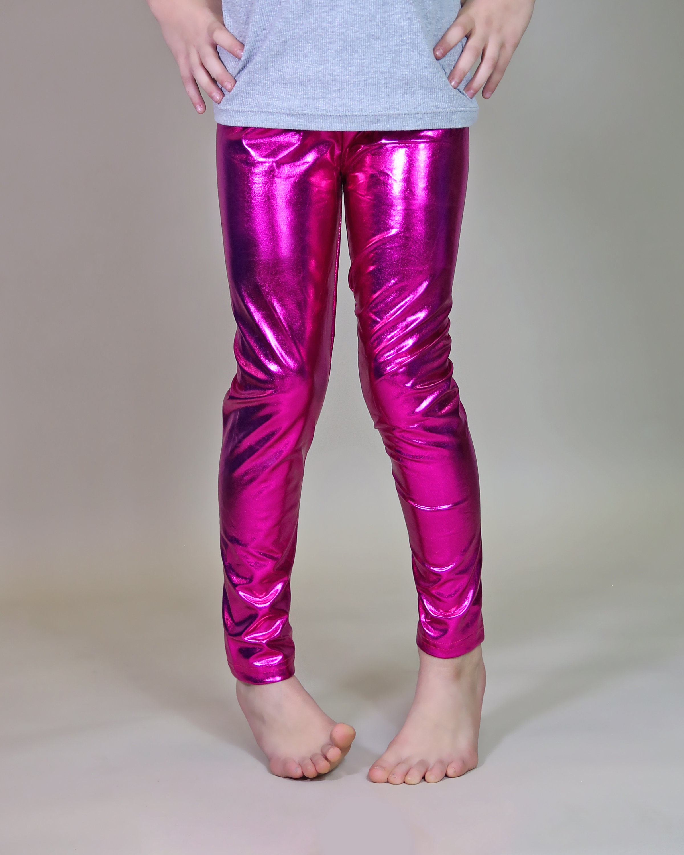 Black & Hot Pink Split Women's Casual Leggings Half and Half Two