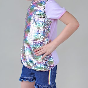 Girls Pastel Rainbow Reversible Flip Sequined Shirt - Rainbow Sequin Shirt, Pastel Sequined Shirt, Magic Sequin Shirt, Birthday Gift for her