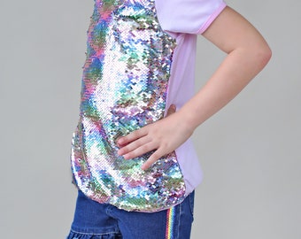 Girls Pastel Rainbow Reversible Flip Sequined Shirt - Rainbow Sequin Shirt, Pastel Sequined Shirt, Magic Sequin Shirt, Birthday Gift for her