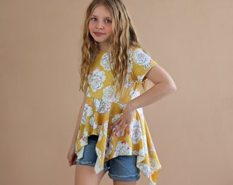 Yellow Flower Boho Shirt - Yellow High Low Shirt - Yellow Flower Shirt - Yellow Tunic Shirt