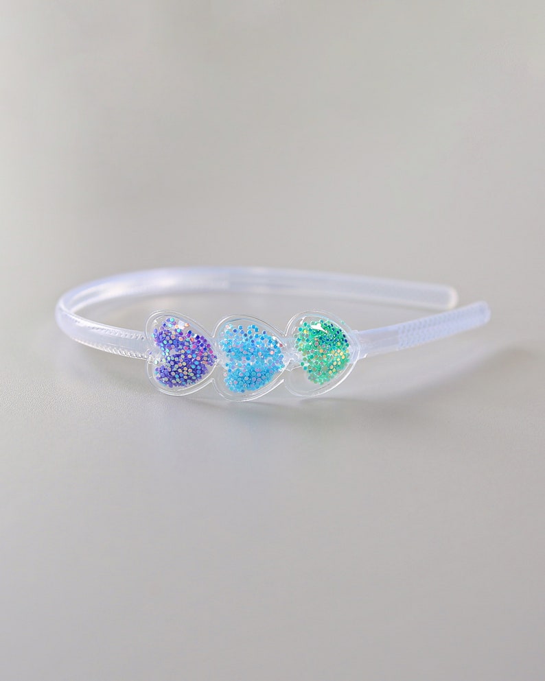 Clear Confetti Sequin Heart Headband Heart Headband, Headband, Rainbow Birthday Headband, Party Favor, Party, Her Birthday Gift, sequins Blues and Green