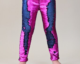 Hot Pink and Navy Reversible Sequined Pants - Flip Sequin Pants - Navy and Pink Flip Sequined Pants