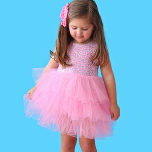 Pink Sparkling Sequin Top Tulle Girl Dress - Flower Girl Birthday Outfit, Princess Chiffon Party Dress, Perfect Gift for Special Occasions