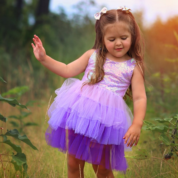 Purple Sparkling Sequin Top Tulle Girl Dress - Flower Girl Birthday Outfit, Princess Chiffon Party Dress, Perfect Gift for Special Occasions