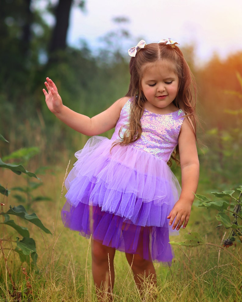 Purple Sparkling Sequin Top Tulle Girl Dress Flower Girl Birthday Outfit, Princess Chiffon Party Dress, Perfect Gift for Special Occasions image 1