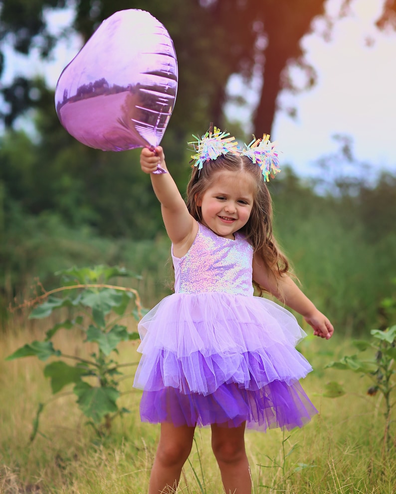 Purple Sparkling Sequin Top Tulle Girl Dress Flower Girl Birthday Outfit, Princess Chiffon Party Dress, Perfect Gift for Special Occasions image 2