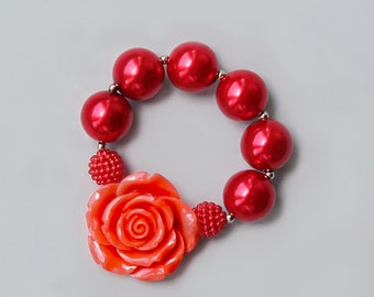 Beaded Rose Bracelet - Bead Bracelet - Stretch Bracelet - Rose Bracelet - Flower Bracelet