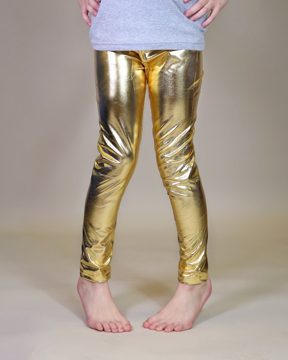 Girls Gold Metallic Leggings Gold Leggings, Gold Pants, Gold Metal