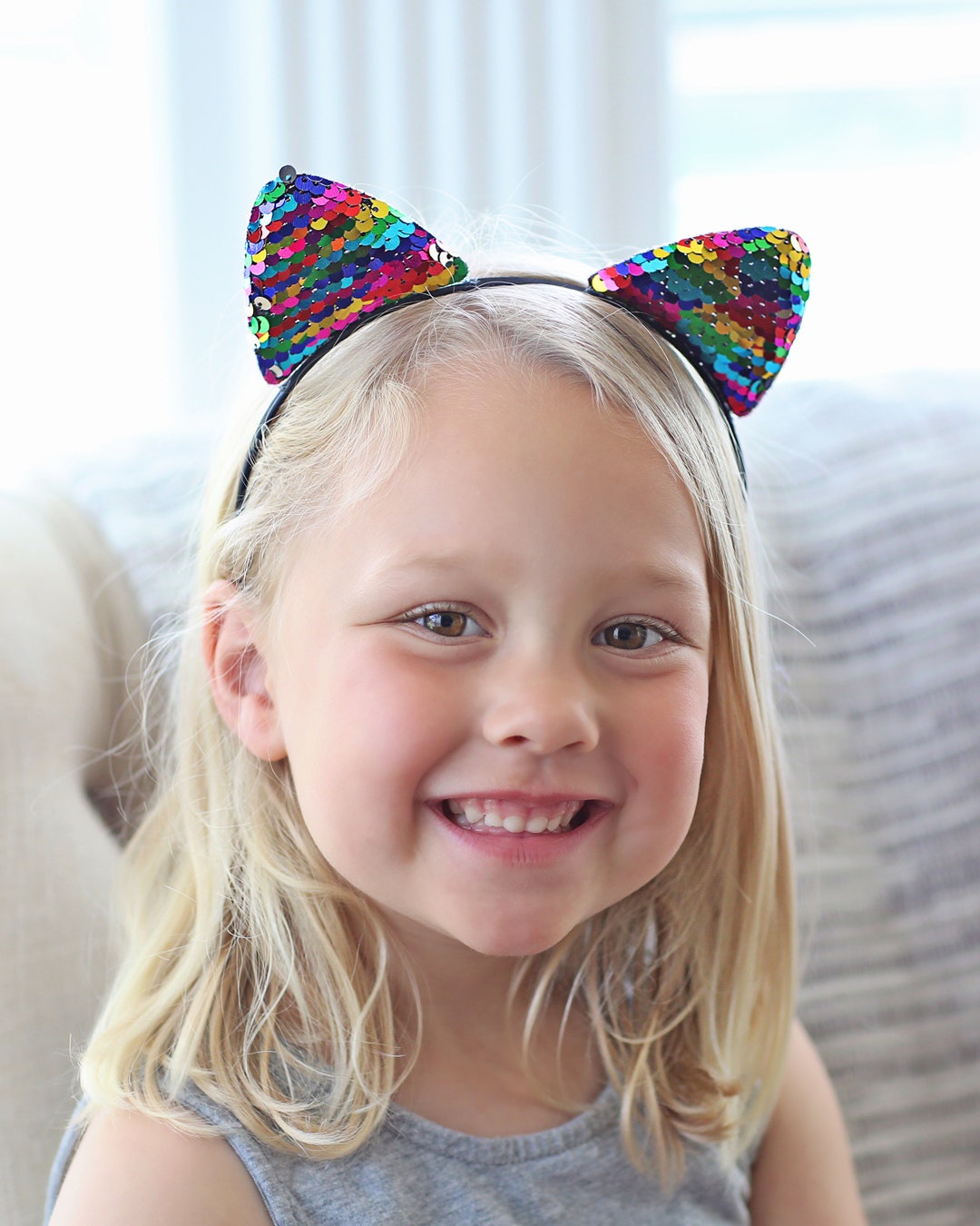 Cat Ear Sequin Headband Sequin Cat Headband Rainbow Cat Headband